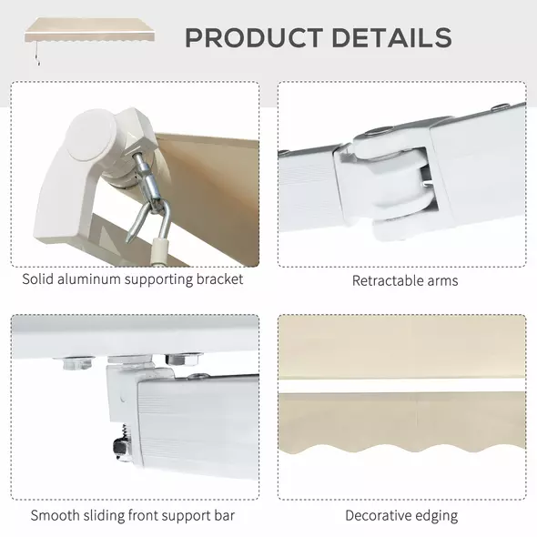 Outsunny 3.5M x 2.5M Manual Awning Canopy Retractable Sun Shade Shelter for Garden Patio - 7