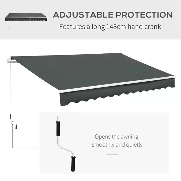 Outsunny 3.5M x 2.5M Manual Awning Canopy Retractable Sun Shade Shelter for Garden Patio - 6