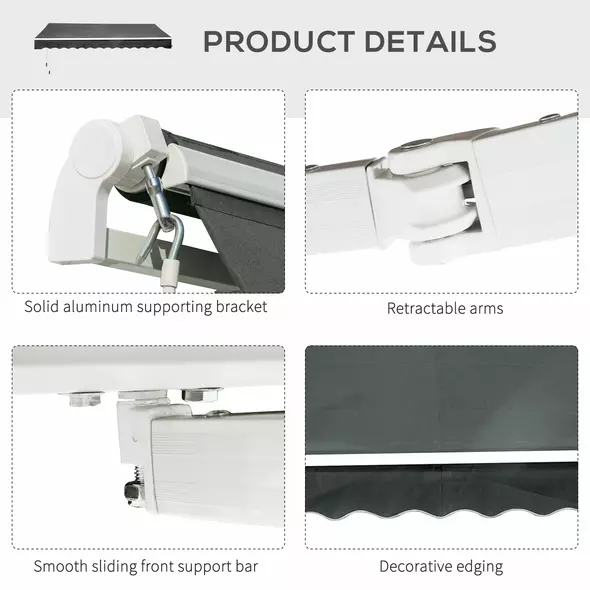 Outsunny 3.5M x 2.5M Manual Awning Canopy Retractable Sun Shade Shelter for Garden Patio - 4