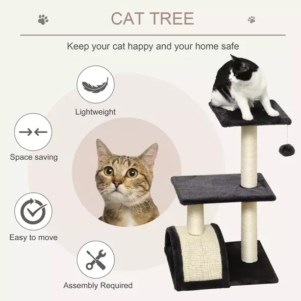 PawHut 72cm Cat Tree with Scratching Post, Pad for Indoor Cats - Black - 4