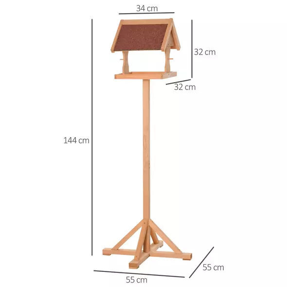 PawHut Wooden Bird Table Wild Bird Feeding Station Freestanding Feeder for Garden Outdoor 55 x 55 x 144cm - 3