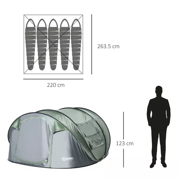 Outsunny 4 Person Pop-up Camping Tent Family Tent with Ground Sheet, 4 Windows and Portable Carry Bag for Beach Outdoor Trip, Dark Green - 5