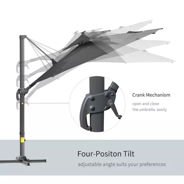 Outsunny 3m Cantilever Parasol w/ Solar Lights Power Bank Base 360° Spin Dark Grey - 5