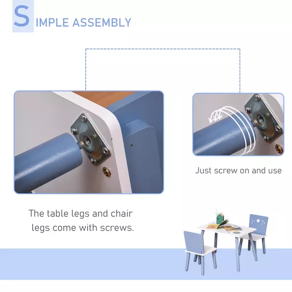 HOMCOM 3 Pcs Kids Table & Chairs Set w/ Wood Legs Safe Corners Cute Stars Seating Mini Furniture Home Playroom Bedroom Dining Room Blue - 5