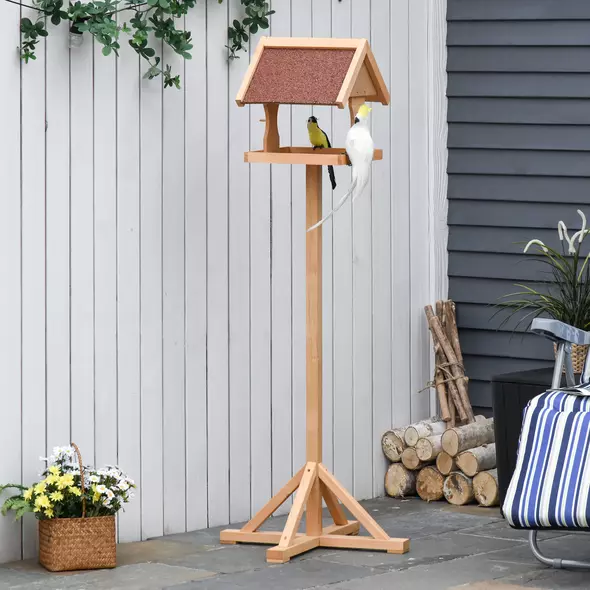 PawHut Wooden Bird Table Wild Bird Feeding Station Freestanding Feeder for Garden Outdoor 55 x 55 x 144cm - 2