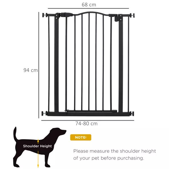 PawHut Pressure Fit Dog Stair Gate No Drilling Safety Gate Auto Close for Doorways, Hallways, 74-80cm Adjustable, 94cm Tall, Black - 3