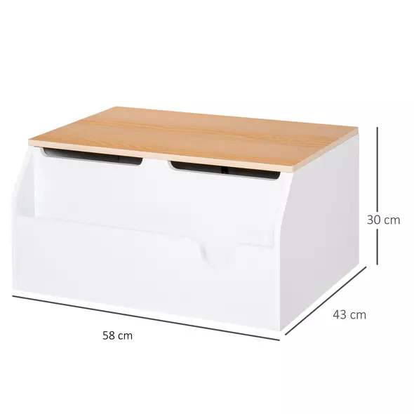 HOMCOM Wooden Kids Toy Box Children Storage Chest Organiser Book Slot Safety Hinge Playroom Furniture White - 3