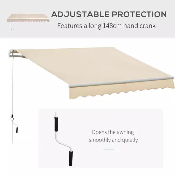Outsunny 3.5M x 2.5M Manual Awning Canopy Retractable Sun Shade Shelter for Garden Patio - 6