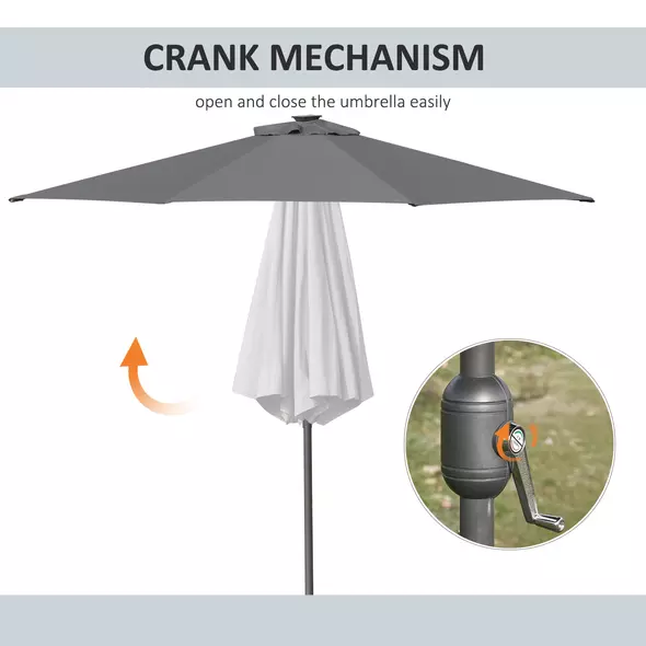 Outsunny 2.7m Patio Garden Umbrella Outdoor Parasol with Tilt Crank and 24 LEDs Lights (Grey) - 7