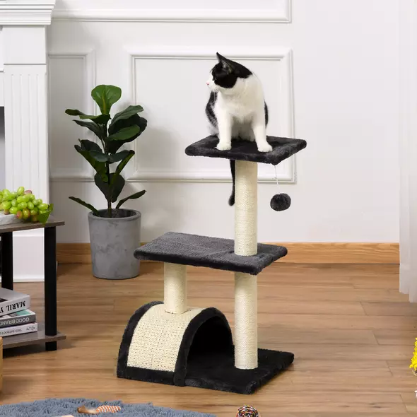 PawHut 72cm Cat Tree with Scratching Post, Pad for Indoor Cats - Black - 2