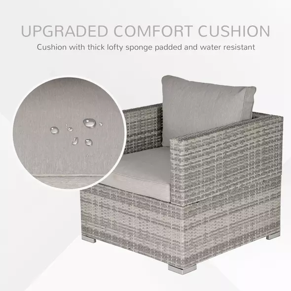 Outsunny Single Seater Rattan Chair Sofa with Padded Cushions, All-Weather PE Wicker Weave Garden Armchair with Armrests, Grey - 6