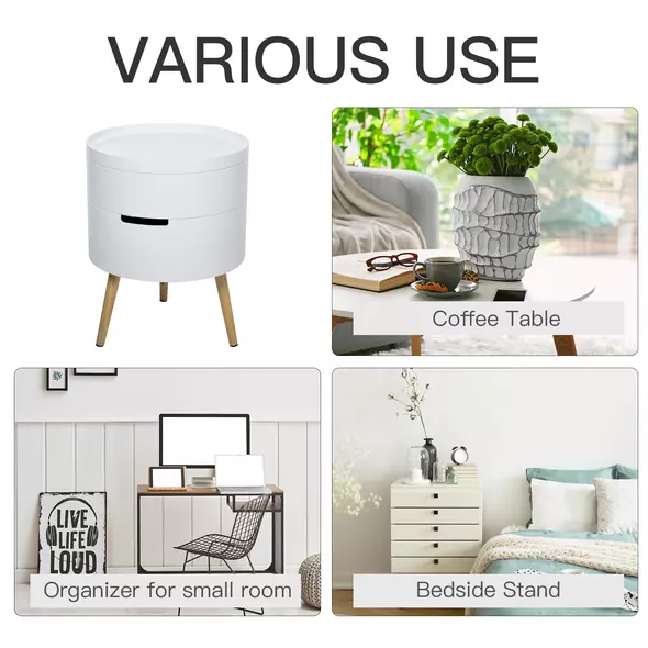 HOMCOM 3-Tier Coffee Table, Round End Table with 2 Hidden Compartments and Detachable Tray, Side Table with Storage for Living Room, White - 7