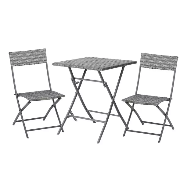 Outsunny 2-Seater Chair Bistro Set Garden Patio Table & Chair Black Rattan Furniture Grey - 1