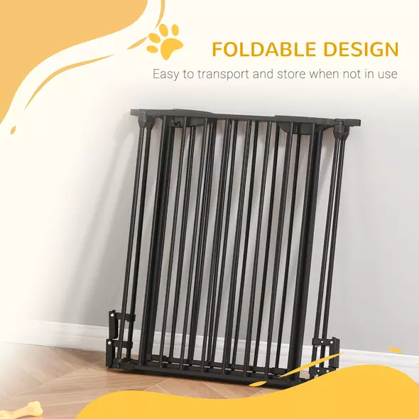 PawHut Pet Safety Gate, 3 Panels Playpen Fireplace, Foldable Metal Fence, Stair Barrier, Room Divider, Fire Guard w/ Automatic Closing Door, Black - 5
