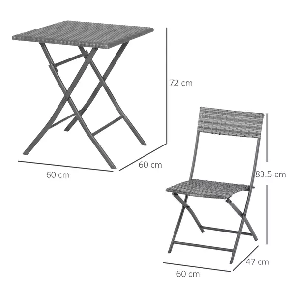 Outsunny 2-Seater Chair Bistro Set Garden Patio Table & Chair Black Rattan Furniture Grey - 3