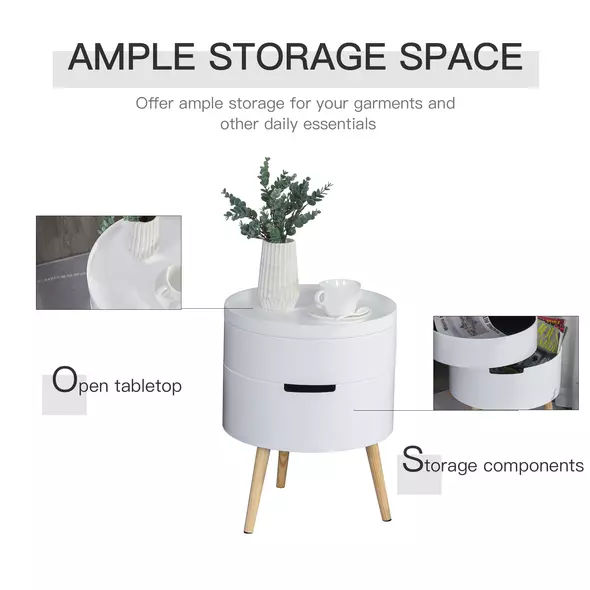 HOMCOM 3-Tier Coffee Table, Round End Table with 2 Hidden Compartments and Detachable Tray, Side Table with Storage for Living Room, White - 5
