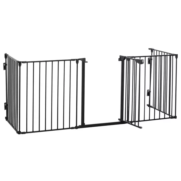 PawHut 5 Panels Pet Playpen Metal Fence w/ Walk Through Door - Black - 1