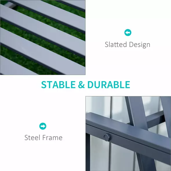 Outsunny Steel Patio Garden Bench Loveseats for Outdoors Park Yard Slatted Design Grey - 6