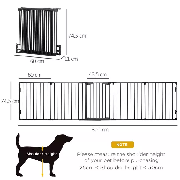 PawHut 5 Panels Pet Playpen Metal Fence w/ Walk Through Door - Black - 3