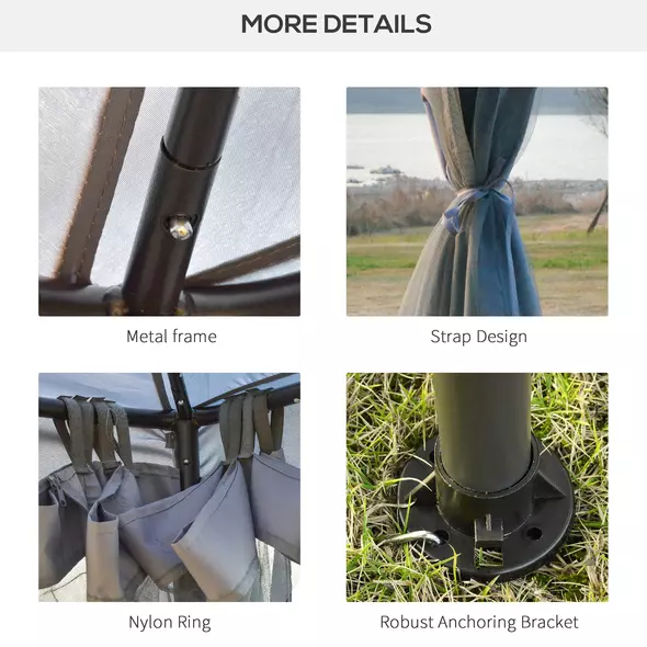 Outsunny 3 x 3 m Metal Gazebo, Garden Pavillion, Double Roof Outdoor Canopy Shelter with Mesh Sidewalls, Grey - 5