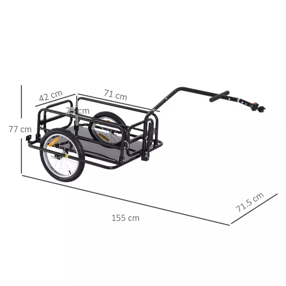 HOMCOM Bike Cargo Trailer Bicycle Trailer Cargo Storage Cart w/ Hitch Cycling Camping Luggage Storage Carrier Transport Steel Black - 3