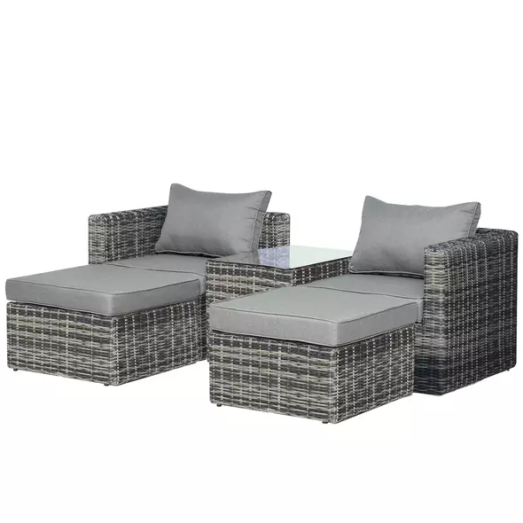 Outsunny Five Piece Rattan Armchair, Stool and Table Set - Mixed Grey - 1
