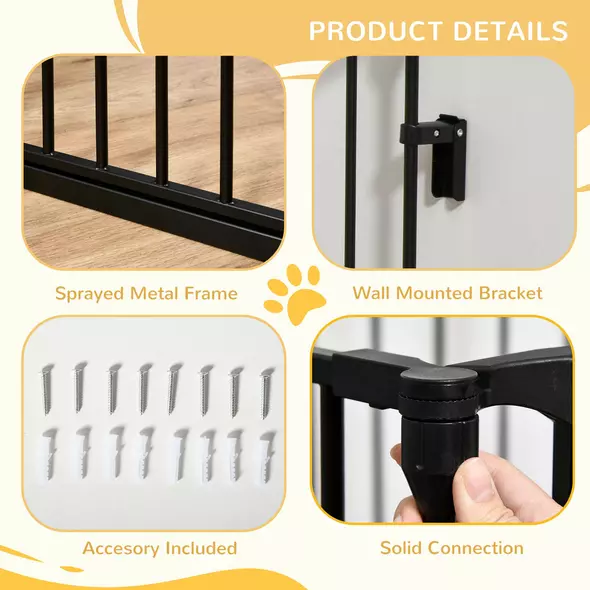 PawHut Pet Safety Gate, 3 Panels Playpen Fireplace, Foldable Metal Fence, Stair Barrier, Room Divider, Fire Guard w/ Automatic Closing Door, Black - 7