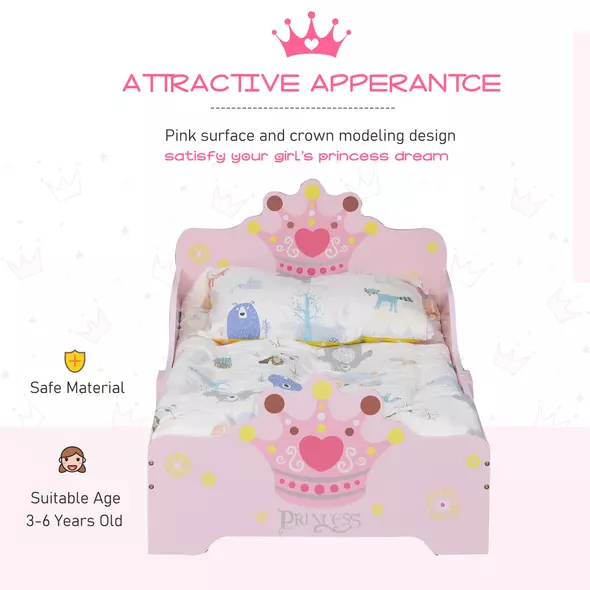 HOMCOM Kids Toddler Bed Princess Crown Theme Safety Side Rails Slats Home Bedroom Furniture Boys Girls 3-6 Years Pink 143 x 73 x 60 cm - 6
