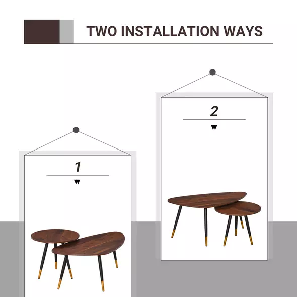 HOMCOM Set of Two Scandinavian-Style Coffee Tables - Walnut - 5