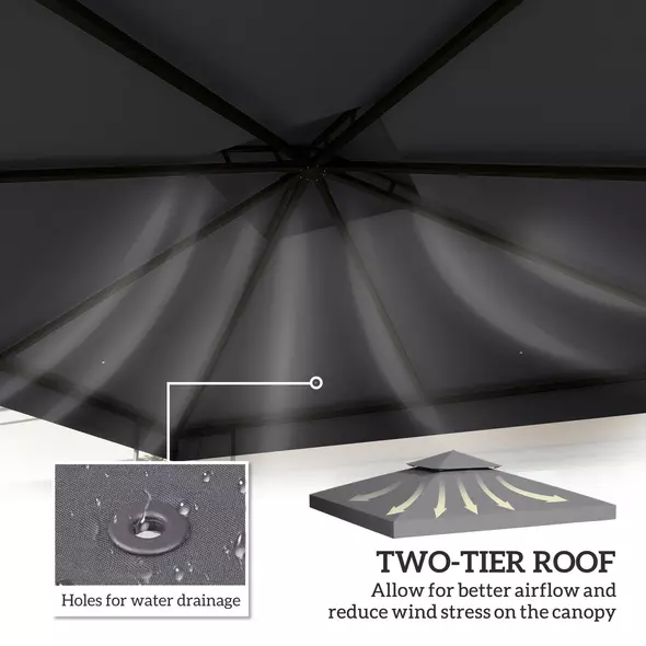 Outsunny 3(m) Gazebo Top Cover Double Tier Canopy Replacement Pavilion Roof Deep Grey - 4