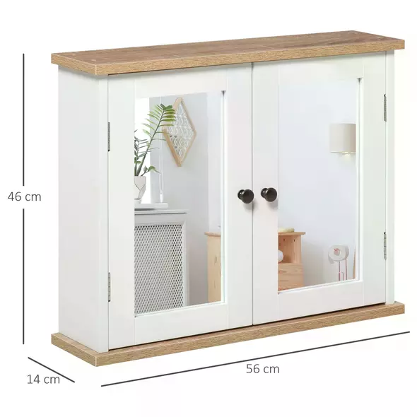 kleankin Bathroom Mirror Cabinet Wall Mounted Storage Cupboard with Double Door and Adjustable Shelf, White - 3