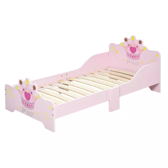 HOMCOM Kids Toddler Bed Princess Crown Theme Safety Side Rails Slats Home Bedroom Furniture Boys Girls 3-6 Years Pink 143 x 73 x 60 cm - 8
