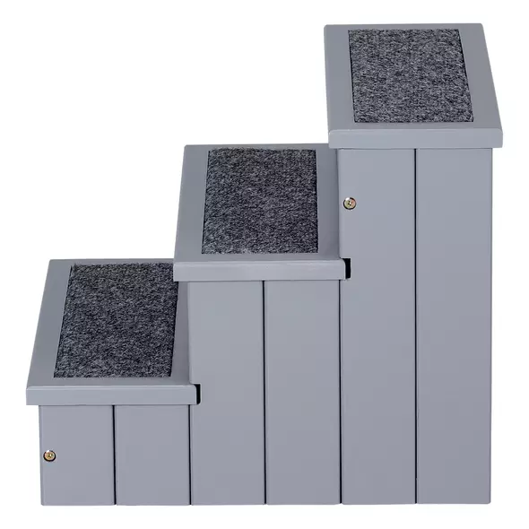 PawHut Dog Steps for Bed Sofa, 3 Step Wooden Dog Stairs for Sofa, Pet Stairs with Storage for Small Cats and Puppy, Grey - 8