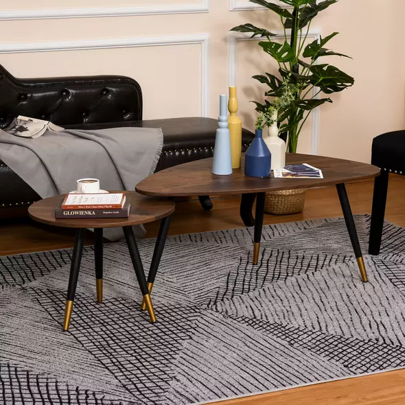 HOMCOM Set of Two Scandinavian-Style Coffee Tables - Walnut - 9