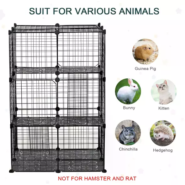 PawHut Pet Playpen DIY Small Animal Cage Enclosure Metal Wire Fence 39 Panels with 3 Doors 2 Ramps for Kitten Bunny Chinchilla Pet Mink Black - 5