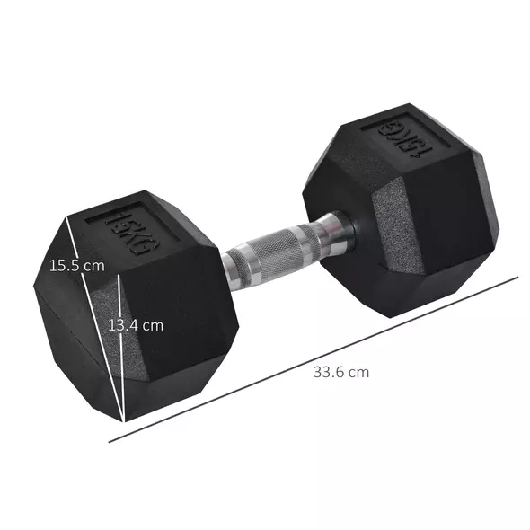 HOMCOM 15KG Single Rubber Hex Dumbbell Portable Hand Weights Dumbbell Home Gym - 3