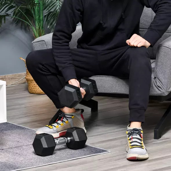 HOMCOM 2x8kg Hex Dumbbell Rubber Weights Sets Hexagonal Gym Fitness Lifting Home - 2