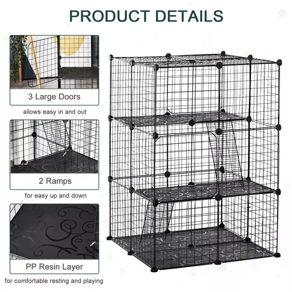 PawHut Pet Playpen DIY Small Animal Cage Enclosure Metal Wire Fence 39 Panels with 3 Doors 2 Ramps for Kitten Bunny Chinchilla Pet Mink Black - 4