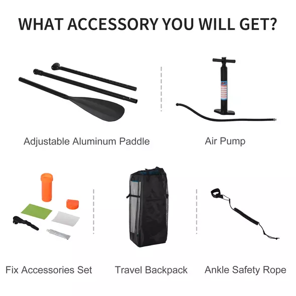 HOMCOM Stand Up Paddle Board SUP Accessory Carry Bag Adj Paddle Pump Leash Inflatable Paddle Board - 6