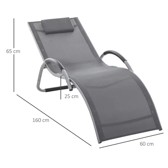 Outsunny Sun Lounger Reclining Chair Portable Armchair with Pillow for Garden Patio Outside Aluminium Frame, Dark Grey - 3