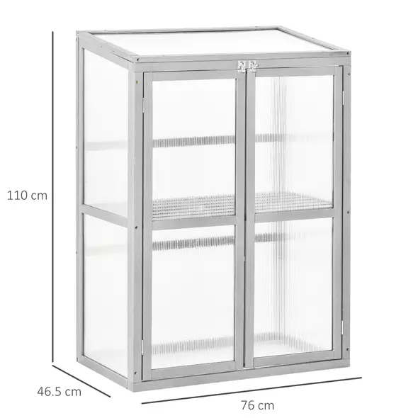 Outsunny Wooden Cold Frame Greenhouse Polycarbonate Garden Grow House for Flower Vegetable Plants with Adjustable Shelf, Double Doors, 76 x 47 x 110cm, Light Grey - 3