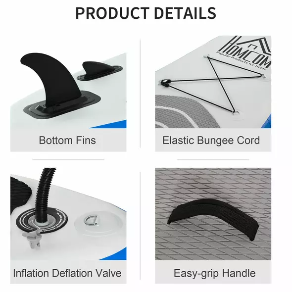 HOMCOM Stand Up Paddle Board SUP Accessory Carry Bag Adj Paddle Pump Leash Inflatable Paddle Board - 4