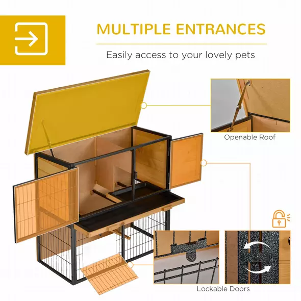 PawHut Guinea Pig Hutch Rabbit Hutch Wood-metal Elevated Pet House Bunny Cage with No-Leak Tray Ramp Openable Roof Outdoor 89.5 x 45 x 81cm Light Yellow - 5