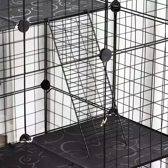PawHut Pet Playpen DIY Small Animal Cage Enclosure Metal Wire Fence 39 Panels with 3 Doors 2 Ramps for Kitten Bunny Chinchilla Pet Mink Black - 8