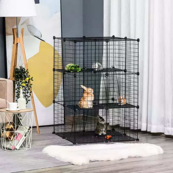 PawHut Pet Playpen DIY Small Animal Cage Enclosure Metal Wire Fence 39 Panels with 3 Doors 2 Ramps for Kitten Bunny Chinchilla Pet Mink Black - 2