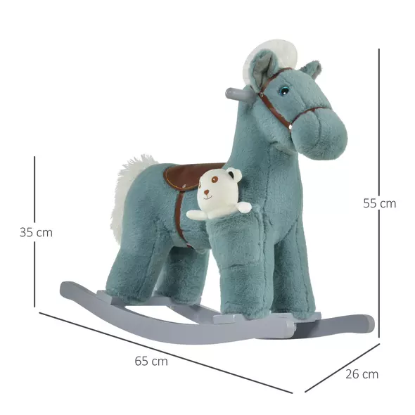 HOMCOM Kids Plush Ride-On Rocking Horse Toy Rocker with Plush Toy Realistic Sounds for Child 18-36 Months Blue - 3