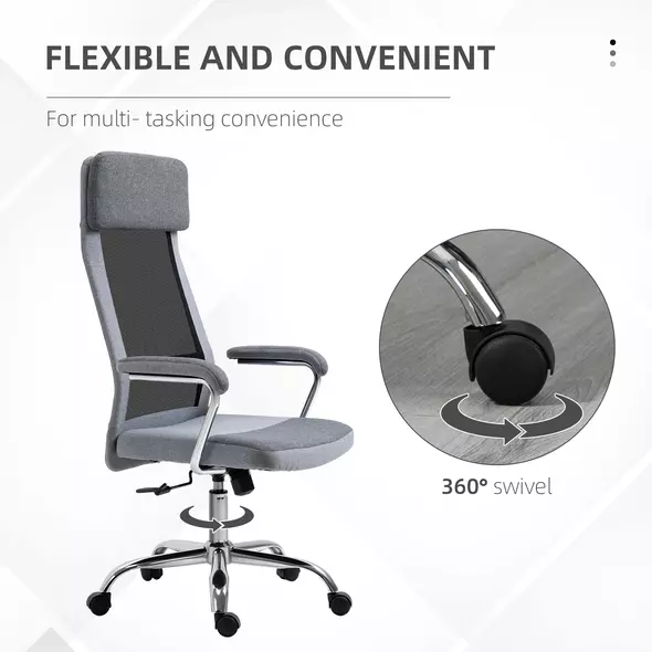 Vinsetto Office Chair, Ergonomic Desk Chair, High Back Computer Chair with Adjustable Height, Swivel Rolling Wheels, Mesh Back and Linen-Feel Fabric Seat for Home and Study, Grey - 7