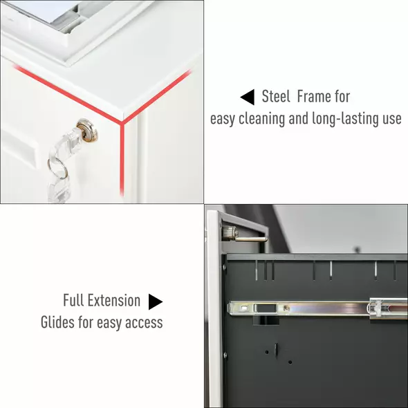 Vinsetto Metal Mobile File Cabinet with Wheels, Lockable 2 Drawer Filing Cabinet for A4, Legal, Letter, Compact Under Desk Storage Unit with Pre-Assembled Body for Home Office, 39 x 48 x 67cm, White - 6