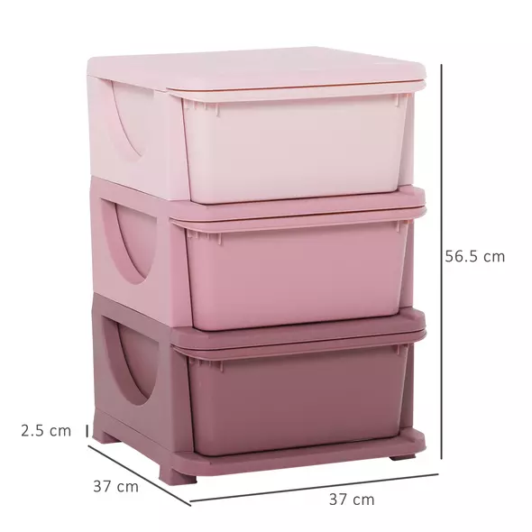 HOMCOM 3 Drawers Plastic Storage Units, 3 Tier Kids Storage Units, Children Toy Chest for Nursery, Playroom, Bedroom, Pink - 3