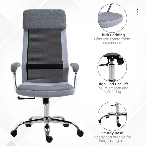 Vinsetto Office Chair, Ergonomic Desk Chair, High Back Computer Chair with Adjustable Height, Swivel Rolling Wheels, Mesh Back and Linen-Feel Fabric Seat for Home and Study, Grey - 8